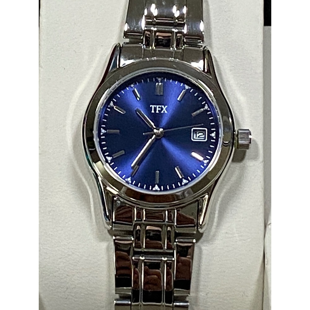 NIB Bulova TFX Watch Women OS Blue Silver 36M106 Excellent Date Stainless Steel